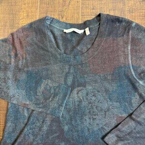 Soft Surroundings Women's Top Tunic Ravenna Long Sleeve Faded Flower Blue P / S
